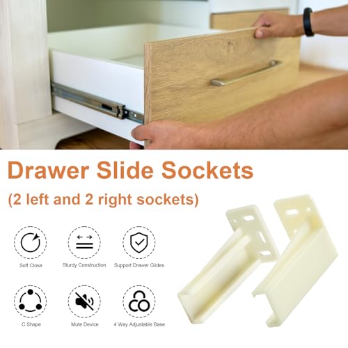 Drawer Slide Socket Set Cabinet Hardware, RV Drawer Parts Fits 0.86 Inch Drawer Slide, Rear Drawer Track Socket Mounting Back Plates Brackets, Drawer Side Track Brackets 2 Set