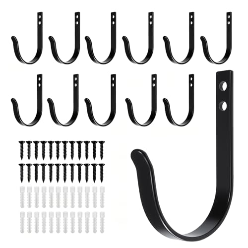 12 Pcs Wall Hooks for Hanging, Large Coat Hooks Wall Mount, Heavy Duty Screw in Metal Hooks for Wall (22LB), Towel Hooks for Bathrooms, Door, Mudroom, Backpack, Clothes, Closet, Purses, Black - color: Black