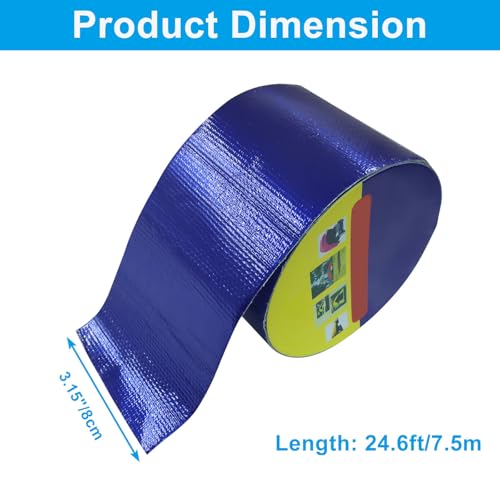 Waterproof Repair Tape, UV-Proof Multi-Surface Instant Seal Patch Repair for RV Awning, Boat Cover, Tent, Tarp & Canvas (3 Inch x 24.6FT, Blue) - color: Blue