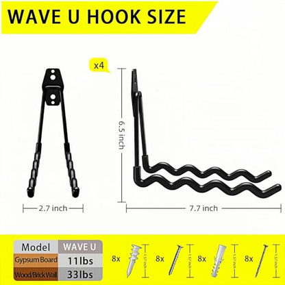4 Pack Garage Hooks Heavy Duty with Anti-Slip Coating, Steel Utility Wave Hooks for Hanging Ropes, Bikes, Garden Tools, Hoses and More (Black) - color: Black