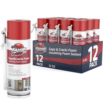 Kraken Bond Gaps & Cracks Expanding Foam Sealant - (12x12oz) High Expansion Polyurethane Spray Foam for Window & Door, Straw Use Waterproof High Yield Gap Filler - 12 Pack - size: 12 Pack