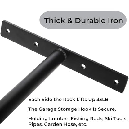 Tlence 4 Pack Overhead Garage Storage Hooks, 16.5" Heavy Duty Ceiling Mount Hangers, Double T-Bar Metal Ladder Ceiling Racks, Hanging for Bike, Pipe Lumber, Fishing Rod, Sports Equipment