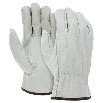 ATERET 12 Pairs Medium Heavy Duty Durable Cowhide Leather Work Gloves I Driver Gloves for Truck Driving, Warehouse, Gardening, Farming - size: Medium (Pack of 12)