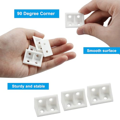 20 Pcs 0.7" White Right Angle Bracket with Screws Plastic L Brackets, 90 Degree Corner Brace Corner Support for Wood Shelf Chair Cabinet Box - style: with Screws