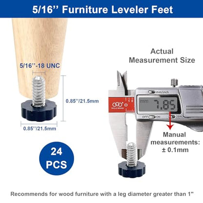 WAFJAMF 24 PCS 5/16‘’ UNC Thread Adjustable Furniture Levelers Screw in Threaded, Adjustable Levelers Feet Screw On Furniture Glide Leveling for Table, Chair, Furniture Legs (5/16‘’-18UNC Thread) - size: 5/16"-24PCS-No Inserts