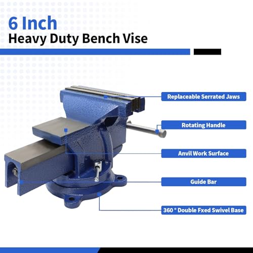Nakkaa 6" Heavy Duty Bench Vise Cast Iron Vise with 360° Flexible Swivel Locking Base Home Work 6 Inch Swivel Bench Vice with Anvil - size: 6 Inch Bench Vise