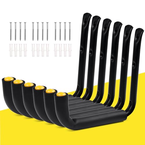 GEEDAR 6 Packs Heavy Duty Garage Storage Ladder Hooks (9.8", 75 lb Capacity) Kayak Storage Utility Hanger Wall Mounted Rack for Hanging Ladders, Bikes, Chairs, and Outdoor Organization Hooks - size: 9.8"-75 Lb Capacity