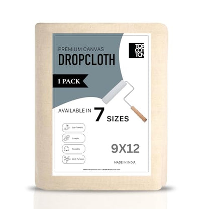Top Cotton Canvas Drop Cloth 1Pc, Reusable Paint Drop Cloth, 100% Recycled Cotton Canvas Tarp Cover for Painter, Furniture, Floor Protection, All Purpose Painters Dropcloth for Christmas DIY (9x12FT) - size: Pack of 1 - 9' x 12'