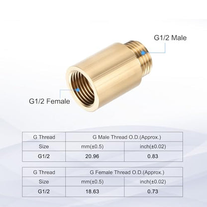 Shower Head Extension Arm, Brass G1/2 Male to Female Thread 40mm/1.57" Length Extender Pipe Fitting Nipple for Showers, Faucets, and Plumbing with PTFE Thread Seal Tape 3 Pack - size: 40mm/1.57"