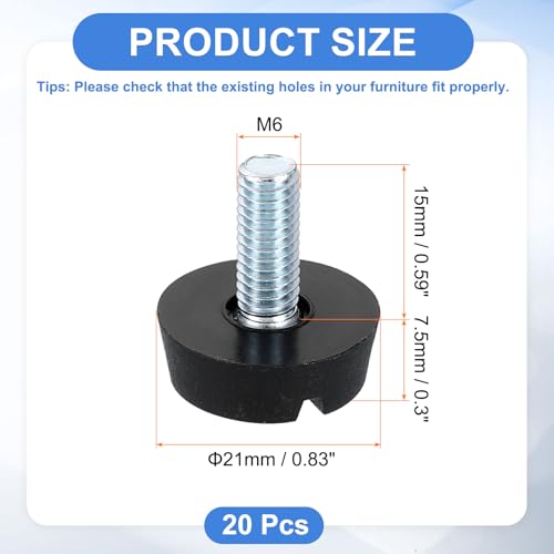uxcell 20Pcs M6 Thread Furniture Feet Levelers, 15x9mm Adjustable Leveling Table Feet, Screw on Furniture Glide Leveling for Chair Stool Legs, Black - color: Black, size: M6x16x10mm