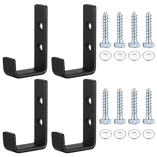 Heavy Duty Garage Hooks for Hanging, 4pcs Black Garage Storage Wall Mount J Hook Heavy Duty, J Utility Hooks for Extension Cord Tool Cable, Clothes, Keys Hook (4Pcs) - color: 4Pcs