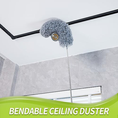 IVYROLL Duster with Extension Pole for Cleaning (2 Microfiber Heads Kit), 100" Long Feather Duster for High Ceilings with Washable Head, Cleaning Supplies for Housekeeping, Ceiling Fan, Furniture - color: Set B: Ceiling Duster & Replacement