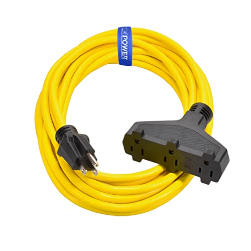 Clear Power 25 ft 14/3 SJTW 3 Outlet Heavy Duty Outdoor Extension Cord, Water, Weather & Kink Resistant, Flame Retardant, Yellow, 3 Prong Grounded Plug, CP10124