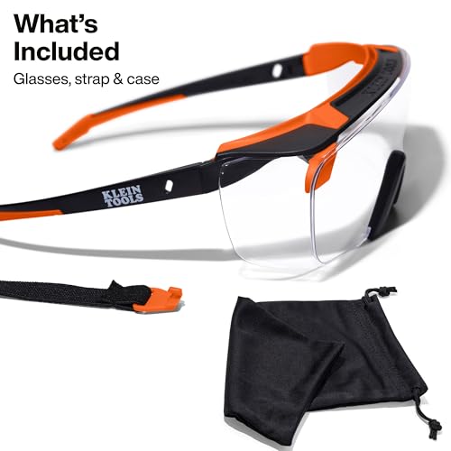 KLEIN TOOLS 03006 Over-The-Glasses Safety Glasses, Clear Lens, ANSI Z87.1+ and CSA Z94.3 Certified, Anti-Fog and Scratch Resistant, UV Protection, Fits Over Prescription Eyewear - size: Over-the-Glasses, Clear