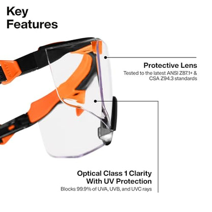KLEIN TOOLS 03006 Over-The-Glasses Safety Glasses, Clear Lens, ANSI Z87.1+ and CSA Z94.3 Certified, Anti-Fog and Scratch Resistant, UV Protection, Fits Over Prescription Eyewear - size: Over-the-Glasses, Clear
