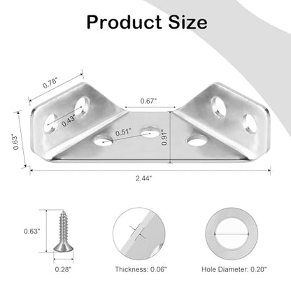 PlusRoc 12-Pack Stainless Steel Corner Brackets - Heavy Duty Corner Braces for Wood Furniture, Drawers, Cabinets, Tables and Chairs