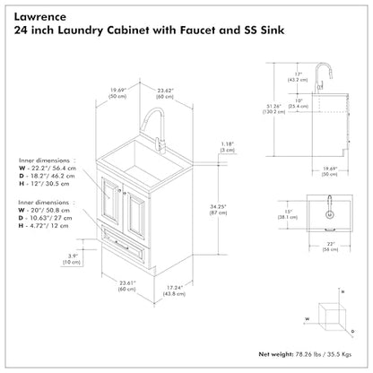 SIMPLIHOME Lawrence All-in-One 24 inch Wide Utility Sink and Laundry Cabinet in Pure White Finish, Transitional Stainless Steel Sink Cabinet for Laundry Rooms with High-Arch Brushed Nickel Faucet - size: 24 inch