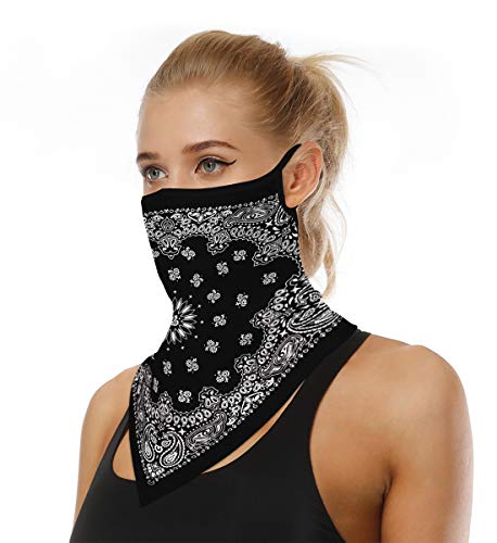 Kyerivs Face Mask Reusable Washable Cloth Bandanas Women Men Neck Gaiter Cover Ear Loops - color: Black 07