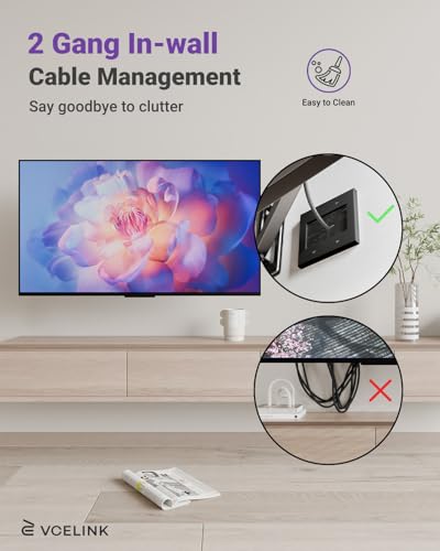 VCELINK 2 Gang Brush Wall Plate (Black, 2 Pack), Cable Pass Through Wire Hider for Cable Management, Compatible with Ethernet Cables, HDMI Cables & Home Theater Systems - color: Black