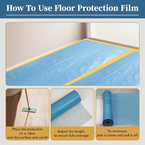 40" x 168' Temporary Floor Protection, 560 sqft Coverage, Easily Applied, Shields Hardwood, Tile & Hard Surfaces, Ideal for Renovation, Painting & Construction Projects, Blue.