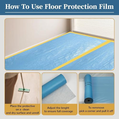 40" x 168' Temporary Floor Protection, 560 sqft Coverage, Easily Applied, Shields Hardwood, Tile & Hard Surfaces, Ideal for Renovation, Painting & Construction Projects, Blue.