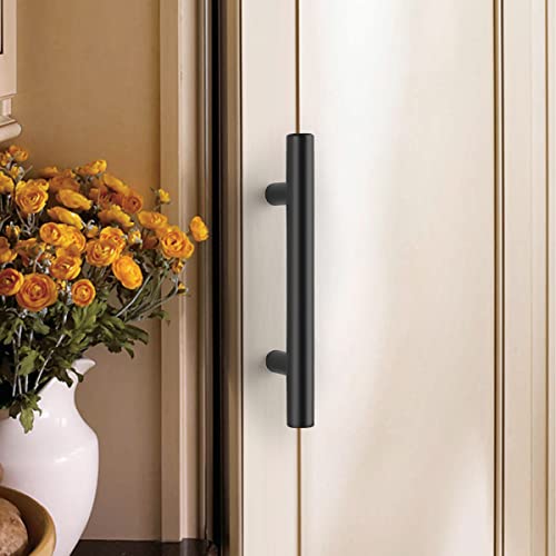 Probrico 5 Pack|4 Inch Hole Centers Flat Black Dresser Pulls Cabinet Handles,Stainless Steel Euro Bar Cabinet Handles Dresser Pulls for Kitchen Closet Cupboard Wardrobe,Total Lenght:162mm(6-4/5 Inch) - color: Black, size: ‎hole Center 4"