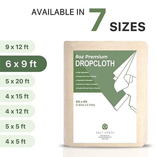 Salt Earth Canvas Drop Cloth 1Pc, Reusable Paint Drop Cloth, 100% Recycled Cotton Canvas Tarp Cover for Painter, Furniture, Floor Protection, All Purpose Painters Dropcloth for Christmas DIY (6x9 FT) - size: Pack of 1 - 6x9