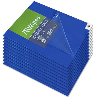 AAwipes Sticky Mat 18" x 24" 10 Packs, 30 Sheets/Packs, 300 Sheets Total Blue Tacky Pads for Cleanroom Laboratory Hospital Construction Pets - size: Blue 18" x 24"
