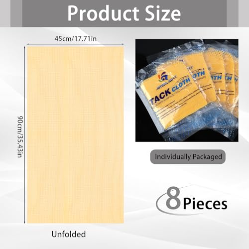 8 Pack Tack Cloths, Tack Rags for Woodworking, 17.7 x 35.4 in Tac Cloth Dust Stain Rags for Automotive Painting, Sanding, Cleaning, Dusting, Staining