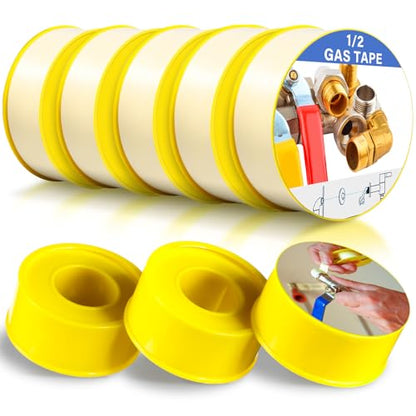 Pangda 8 Rolls Extra-Wide 1/2 Inch x 390 Inch x 4 Mil Gas Pipe Thread Sealant Tape Yellow Gas Line PTFE Tape Thread Seal Tape Plumbers Pipe High Resistance Gas Leak Prevention for Gas Fittings - size: 1/2 inch