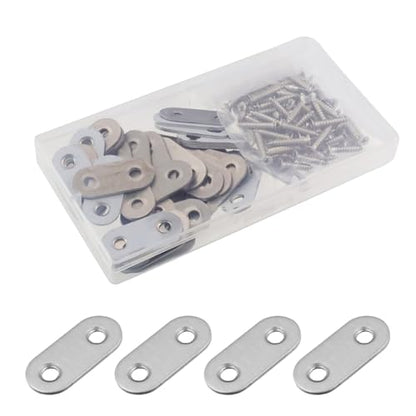 Woogim 40PCS Flat Straight Brace Stainless Steel Flat Plate Straight Brackets Furniture Repair Connecting Plate for Bookshelf, Table and Chair Repair,1.41"*0.62"/36 * 16mm-2 Holes Screws Included