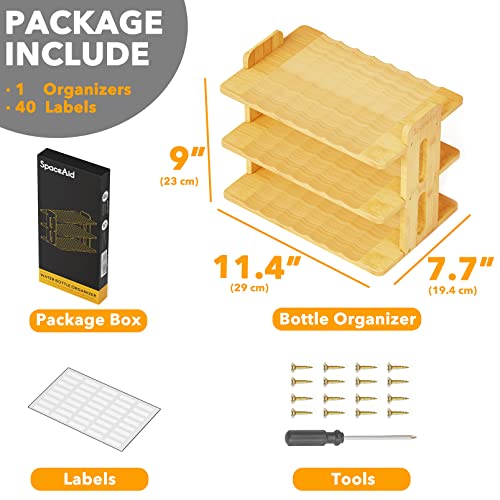 SpaceAid Bamboo Water Bottle Organizer with Labels, Kitchen Pantry Water Bottle Storage Rack for Cabinets, Home Cup and Wine Bottle Holder Shelf Organizers, (3-Tier, Hold 9 Bottles) - size: 3-Tier, 9 Bottles