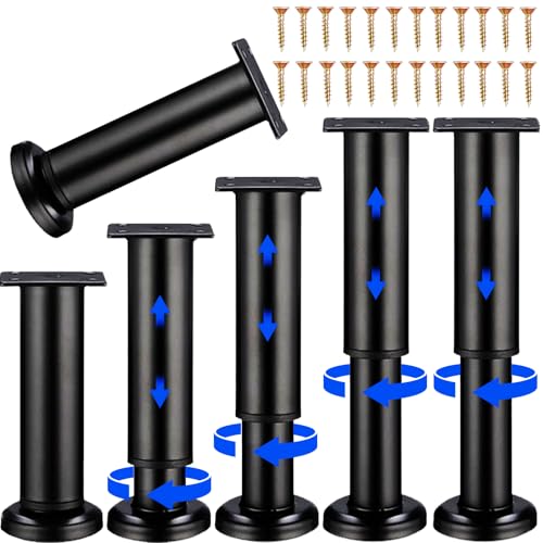6 PCS Adjustable Furniture Couch Cabinet Legs 4.72-7.48 Inch, Heavy Duty Adjustable Height Replacement Legs for Dresser/Sofa/Bed/Chair, Legs for Furniture Set of 6 (Black) - color: Black, size: (6Pcs) 4.72-7.48 inch