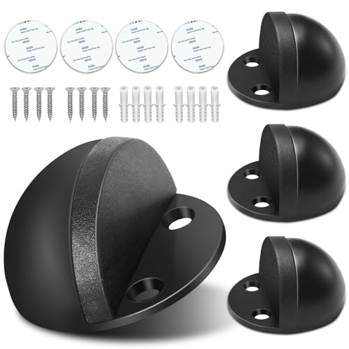 4 Pack Door Stops Self Adhesive Floor Door Stopper Black No Drill Doorstop Rubber Bumper Door Stoppers for Bottom of Door - color: Black, size: 4 Pack