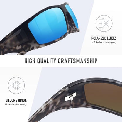 Polarized Sports Sunglasses for Men Women Unbreakable Frame Cycling Fishing Wrap Around Sunglasses UV400 Protection - color: 1-gray Striae Frame/Blue Mirror Lens