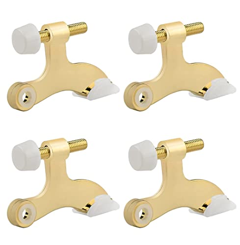 HOMOTEK 4 Pack Hinge Pin Bright Brass Door Stopper, Gold Door Stops, Adjustable Deluxe Heavy Duty Door Stopper 2-1/2"x1-3/4”,with White Rubber Bumper Tips - color: Bright Brass, size: 4 Pack