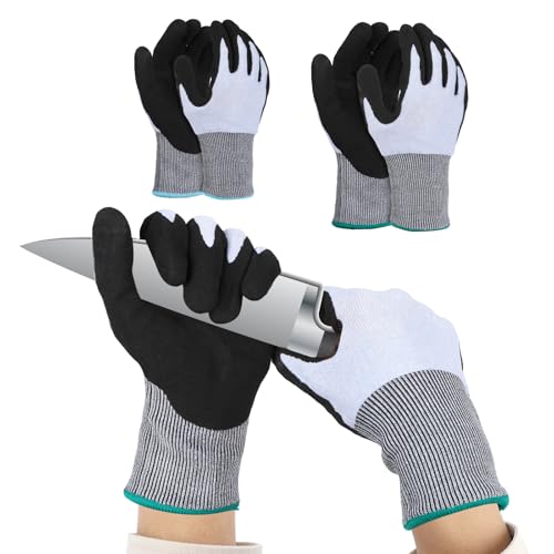 Cut Resistant Gloves, Level 5, Non-Slip Grip, Machine Washable, for Kitchen, Oyster Shucking, Woodworking - color: Black and Grey(male)