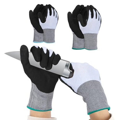Cut Resistant Gloves, Level 5, Non-Slip Grip, Machine Washable, for Kitchen, Oyster Shucking, Woodworking - color: Black and Grey(female)