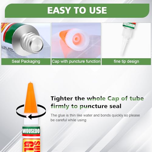 WOUSEDO 12 X 3g Super Glue Clear, Strong Adhesive,Super Glue Fast Drying Cyanoacrylate Glue for Wood,Rubber,Leather, Plastic, Metal, Rhinestone Jewelry, DIY Crafts and More - color: 12 X 3g