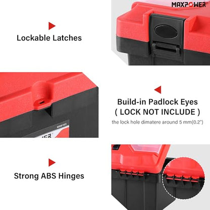MAXPOWER 17 inch Tool Box, Small Plastic Toolbox with Handle, Removable Tray and Lockable Latches - style: 17" red