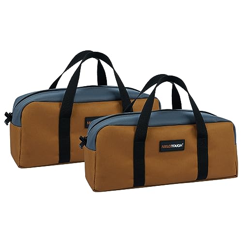 MELOTOUGH Tool Tote Bag Small Canvas Tool Bag with Zipper Combo Kit-Includes 2 Medium Tool Organizer Bags for Electrician,Plumbing,Technician,HVAC(14 inch,Tan) - color: TanGrey