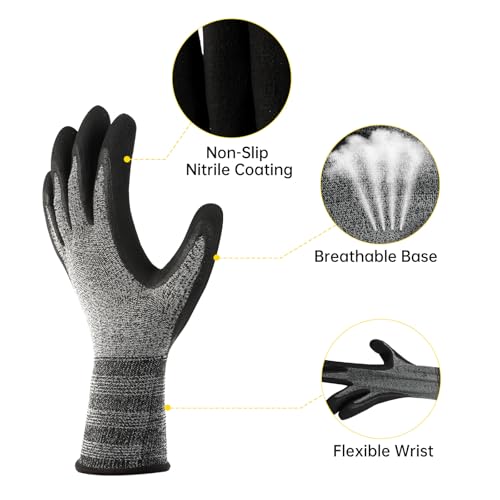 3Pairs Safety Work Gloves ST3230 PU Coated,Gray Work gloves Comfort Stretchy Fit,Breathable and Lightweight, Strong grip and Durable,Machine Washable;(Large)