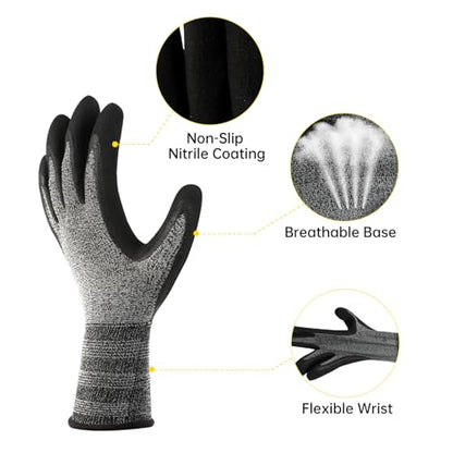 3Pairs Safety Work Gloves ST3230 PU Coated,Gray Work gloves Comfort Stretchy Fit,Breathable and Lightweight, Strong grip and Durable,Machine Washable;(Large)