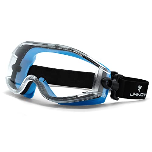 UKNOW Safety Goggles Over Glasses - Anti-Fog Clear Lens - ANSI Z87.1 Certified Eye Protection for Lab Work, Industrial Use - color: Blue