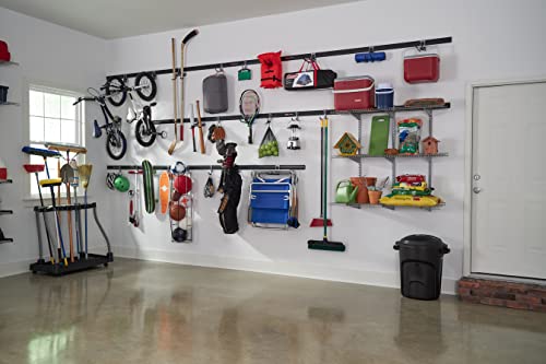Rubbermaid 24-Piece FastTrack Garage Wall-Mounted Storage Kit, 6 Rails and 18 Hooks, Black, for Home/House/Tool/Sports/Equipment/Utility Purposes - size: 6 Rails, 18 Hooks