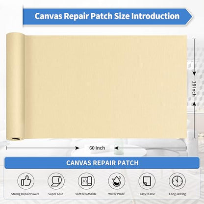 KING MOUNTAIN Canvas Repair Patch 16×60 Inch Self-Adhesive Waterproof Fabric Patch for Sofas, Tents, Furniture,Tote Bags, Car Seats (Beige) - color: Beige, size: Canvas-16"W×60"L