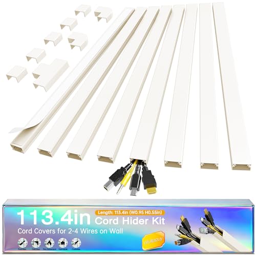 Cord Hider Kit, 113.4in Cord Covers for 2-4 Wires on Wall, Self-Adhesive Cable Hider Wire Covers for Cords on Wall, Paintable Cable Cover Raceway, Cord Hider for Walls Mount Tv, W0.95 H0.55in, Beige - color: Beige, size: 113.4in L X 0.95in W X 0.55in H