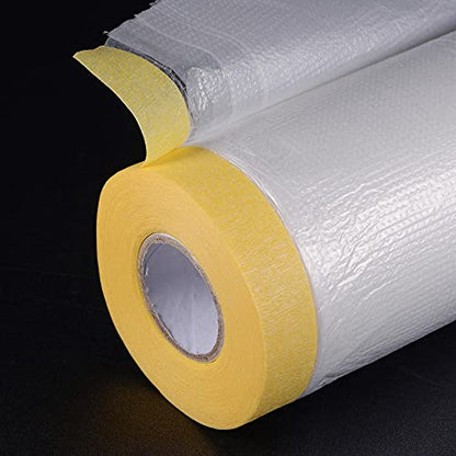 uxcell Pre-Taped Masking Film, 43.3 in x 75 Ft, Plastic Drop Cloth with Low-Tack Painters Tape for Painting Protection - size: 43.3 in x 75 Ft