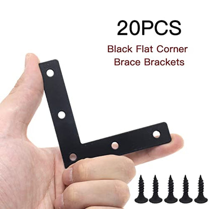 20pcs Black L Flat Shape Braces Corner Bracket, 80x80 mm Decorative Corner Brackets Mending Plate, Cold Rolled Steel 90 Dgree Angle Bracket for Wood Furniture Fixing - size: Black 80x80 mm