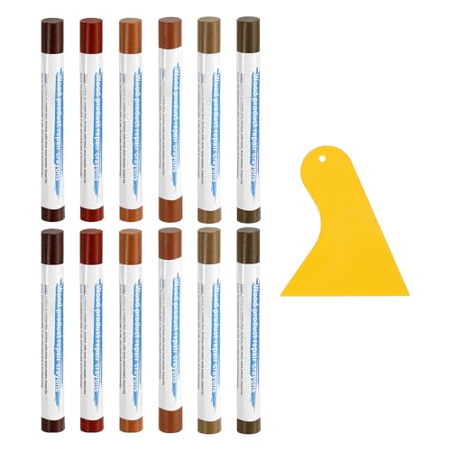 uxcell 12Pcs Wood Filler Sticks, Furniture Scratch Repair Wax Crayons Furniture Touch Up Markers Wood Repair Wax Kit with Spatula for Wood Furniture, 12 Colors Brown & Red Oak Series - color: Brown Red Oak Series